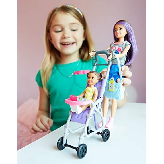 Barbie Babysitting Playset con Skipper Doll, Baby Doll, Bouncy Stroller y accesorios temát Barbie Barbie