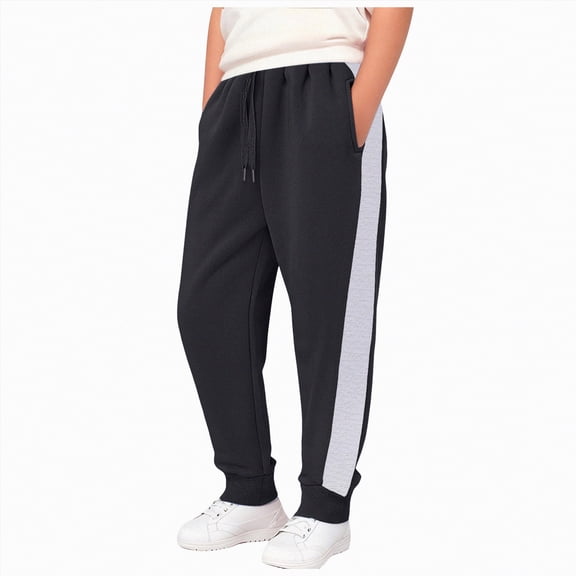 CAICJ98 Boys Girls Joggers Baggy Fleece Lined Pants High Waisted Athletic Pants for Running Winter Warm Casual Sweatpants Boys Girls (Black,12-14 Years)