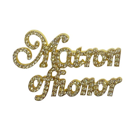 Matron of Honor Brooch Pin Gold Rhinestone Wedding Jewelry, Bridal Party Gift, Elegant Script Wedding Accessory, Sparkly Keepsake