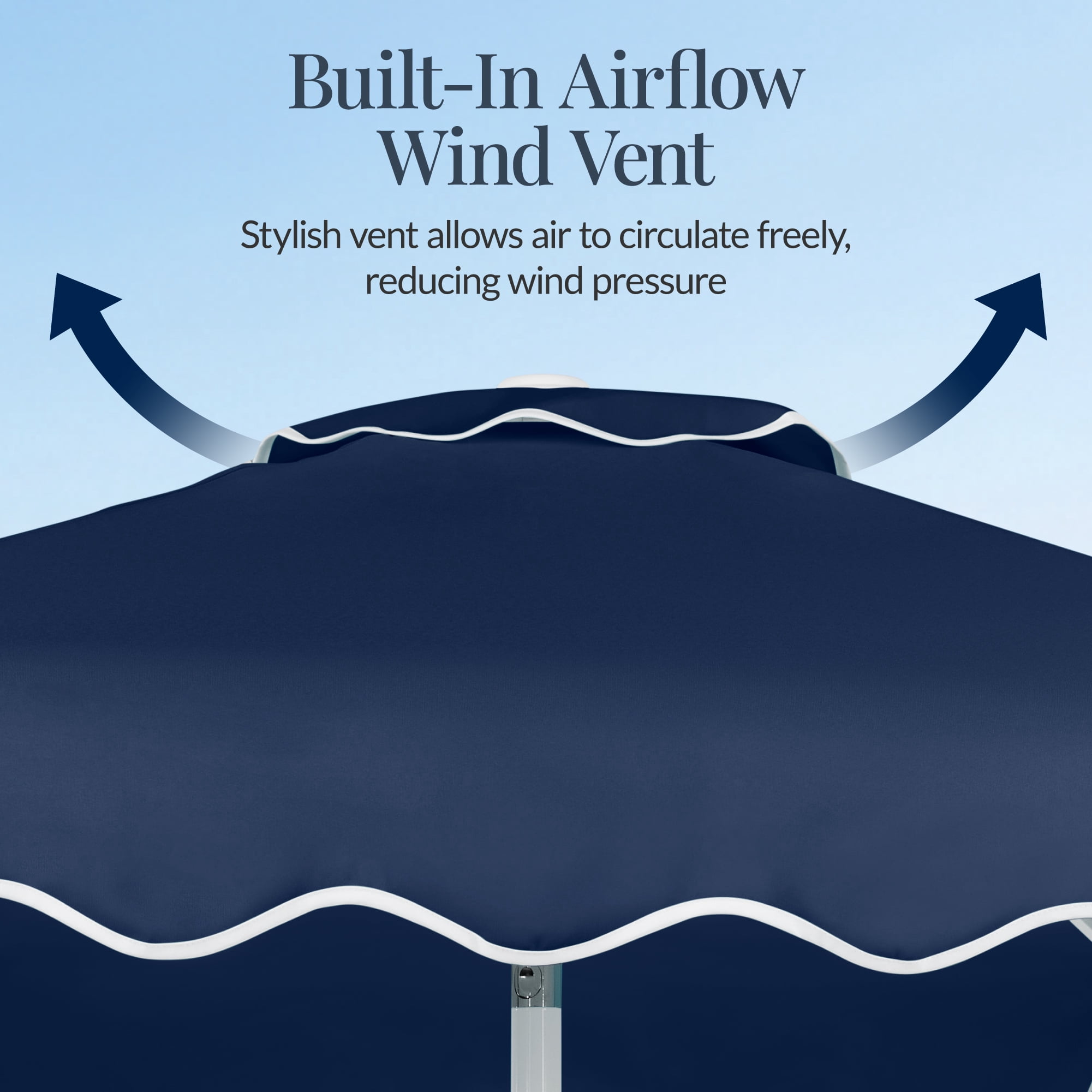 Best Choice Products 7.5ft Patio Market Umbrella with Wavy Trim, Fade-Resistant, Crank & Tilt, Wind Vent - Navy Blue