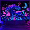 thumbnail image 1 of Tapiz de hongos con luz negra, tapices de luna y estrellas con luz ultravioleta, tapiz de plantas que brillan en la oscuridad, tapiz estético de cielo nocturno para pared, 1 of 5