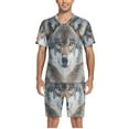 thumbnail image 5 of joogoo Men's Pajama Set Wolf in Winter Pattern V-Neck Pj Shorts Set 2 Piece Loungewear Sleepwear L, 5 of 7