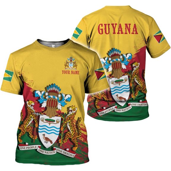Personalized Guyana 3D Guyana Flag Shirt - Unisex Adults - Green - Short Sleeves - 5X-Small-Large (S)