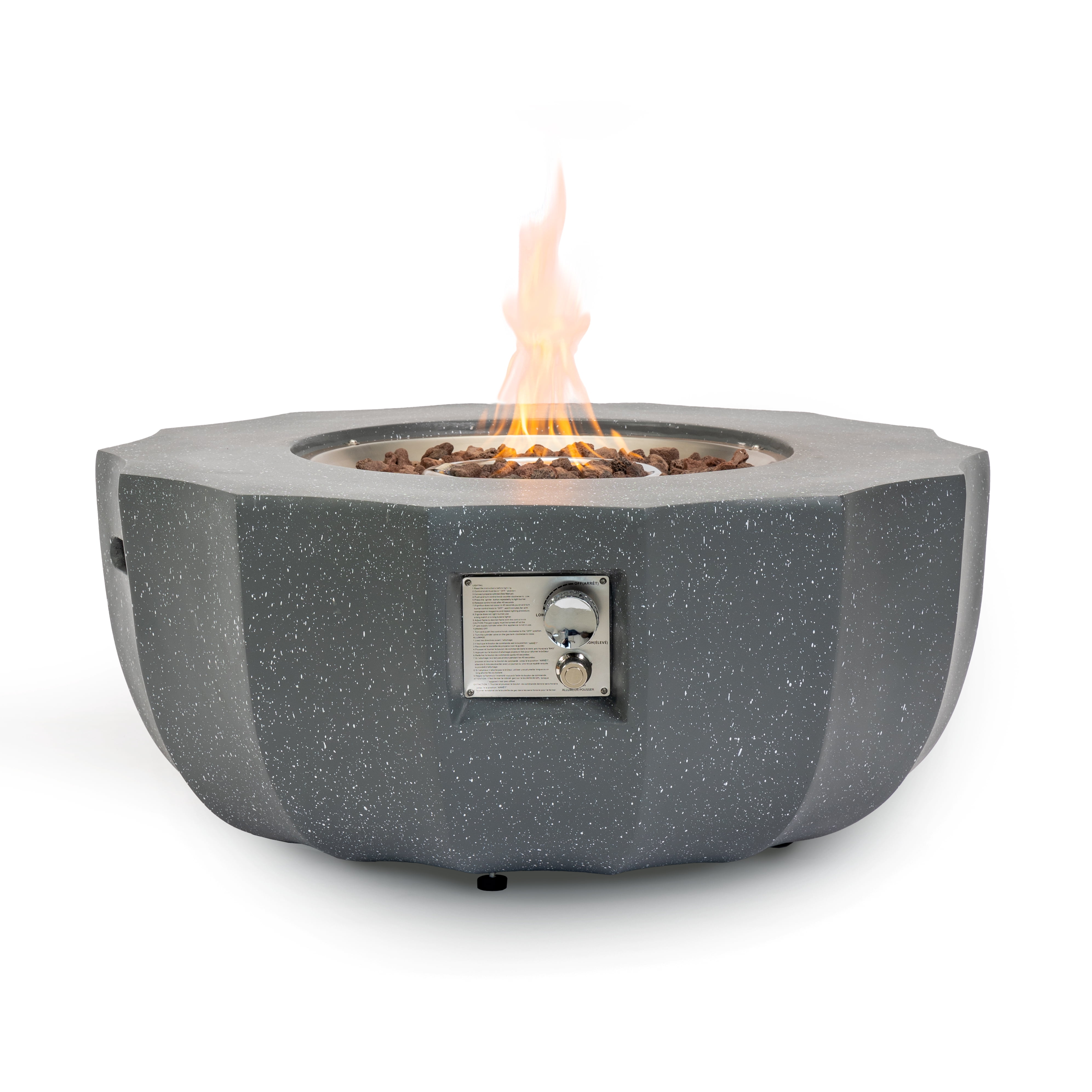 Harper & Bright Designs 36" Outdoor MGO Propane Fire Pit, 50000 BTU, Patio Round Gas Fire Pit with Lid and Lava Rocks, Concrete Firepit with Rain Cover for Garden Backyard, Light Gray
