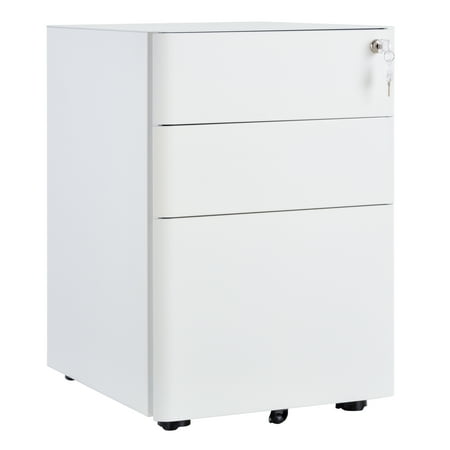 Vinsetto 3 Drawer Under Desk Metal Filing Cabinet With Lock Mobile File For Legal Letter A4 Rolling Wheels Removable Pencil Tray White Canada Drawer Under Desk Metal Filing Cabinet, Under Desk File Cabinet Dimensions