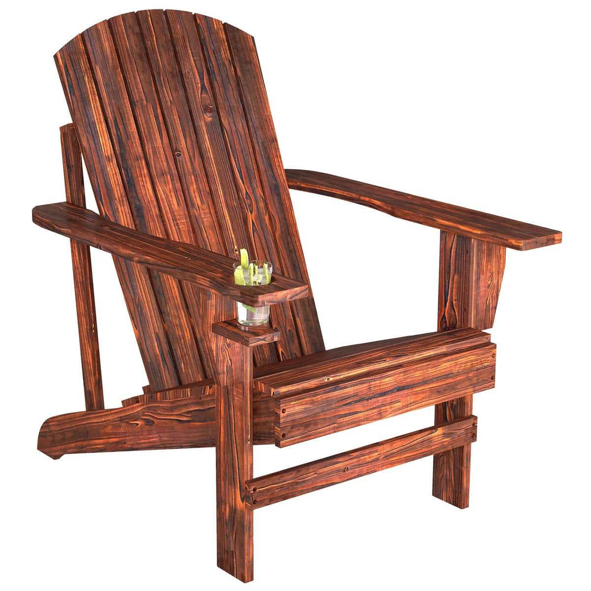 Spaco Oversized Adirondack Chair, Outdoor Porch Seating, Classic Log Lounge with Built-in Cupholder for Outdoor as Backyard, Lawn, Garden, Brown