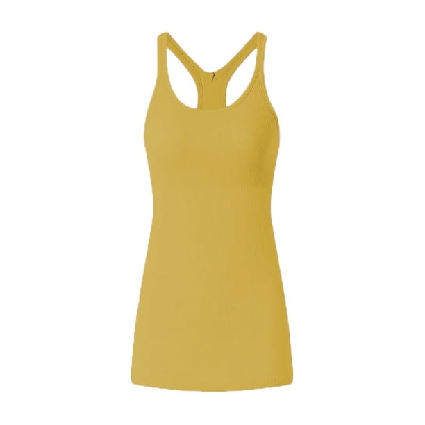 Chaleco de yoga largo básico de primavera y verano para mujer, ropa deportiva para correr y fitness con almohadilla para el pecho, parte superior cruzada con espalda en I para mujer