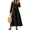 thumbnail image 2 of UoCefik Linen Maxi Dresses for Women 2025 Boho V Neck Long Sleeve Dresses Work Casual Flowy Sundress Business Fall Beach Vacation Dress Black S, 2 of 5