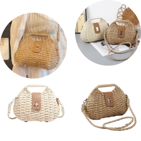 Women's Woven Straw Tote Bag for Summer Beach Travel and Casual Daily Commute with Adjustable Shoulder Strap