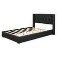 thumbnail image 5 of Harper & Bright Designs PU Leather Platform Bed with Metal Strips Headboard, Full Size Upholstered Soft Bed with Wingback and Slat Support, Black, 5 of 14