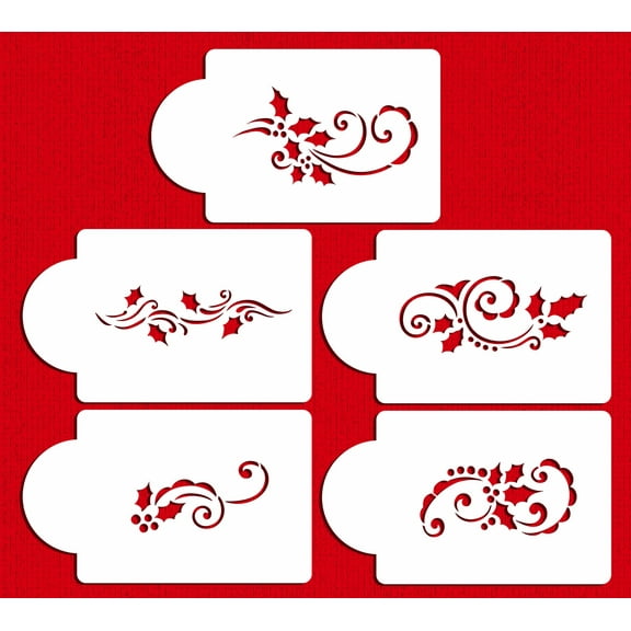 Designer Stencils Holly and Berry Swirls Cake Stencils, Beige/semi-transparent