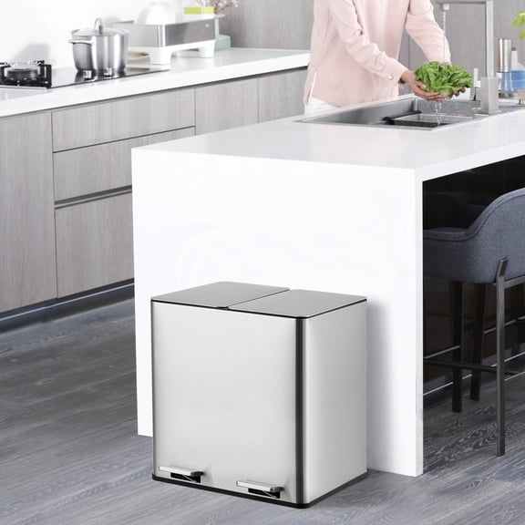 GIMMYFIVE 30L Dual Compartment Trash Can, Stainless Steel Step Bin with Soft-Close Lid