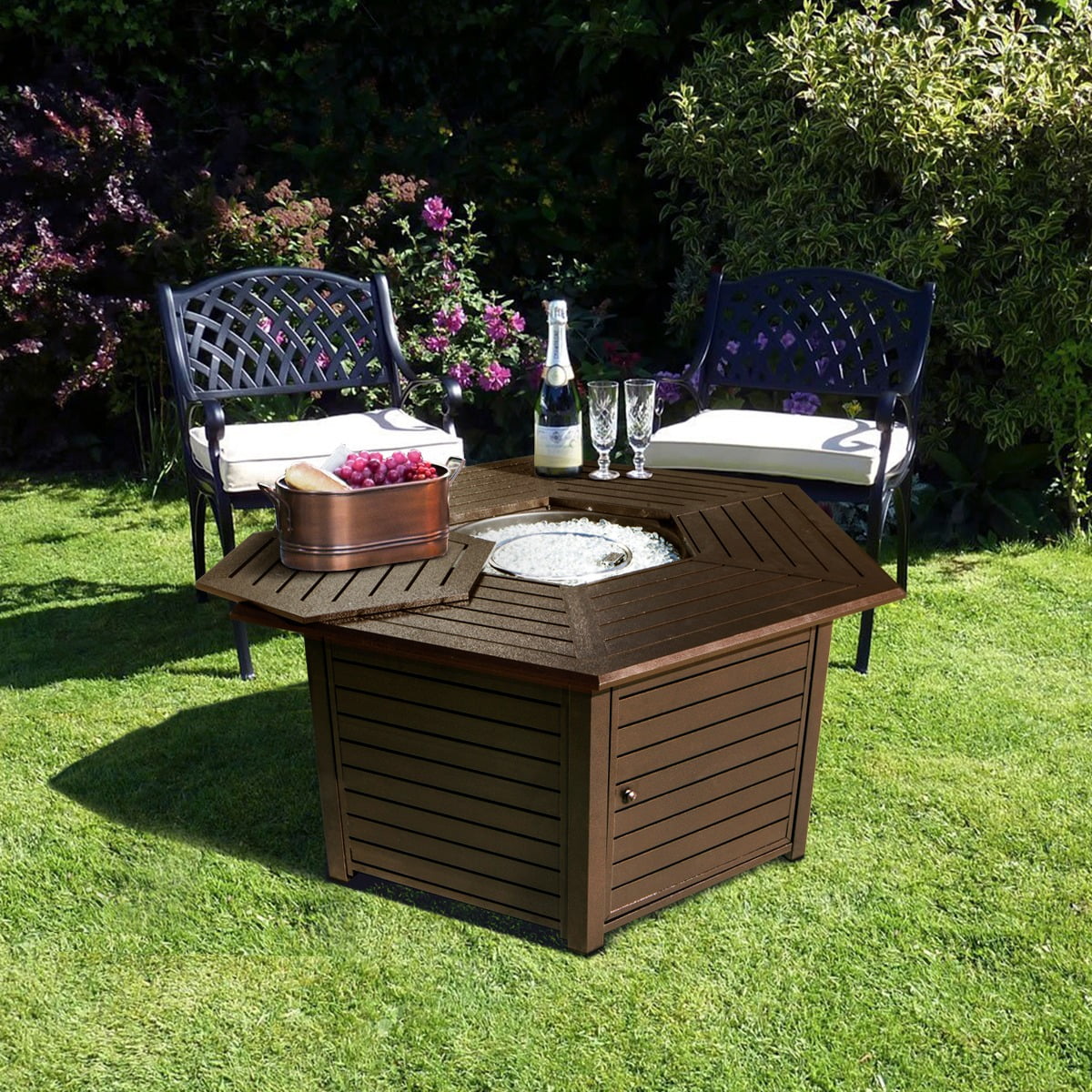 XtremepowerUS 55" Extruded Aluminum Gas Outdoor Firepit Table with Cover Bronze by XtremepowerUS