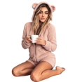 thumbnail image 5 of Women Winter Fuzzy Hooded Jumpsuit Cute Bear Ear Zip Up One Piece Outfit Warm Casual for Commute Loungewear, 5 of 7