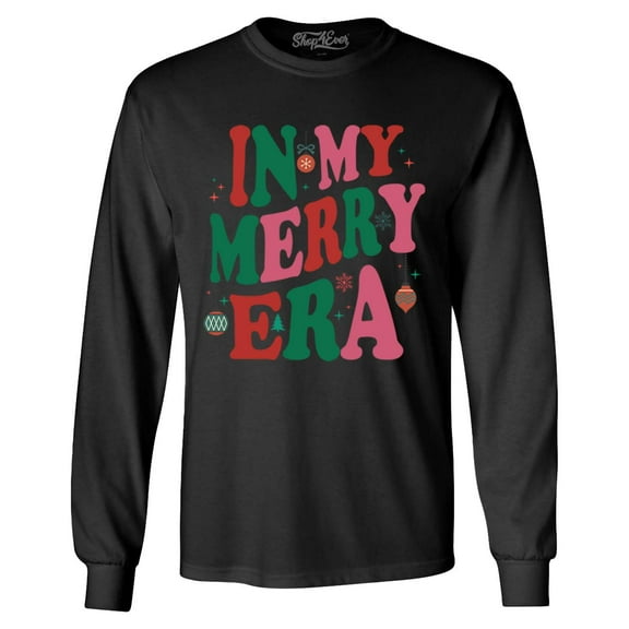 Shop4Ever Men's In My Merry Era Christmas Time Long Sleeve Shirt Large Black
