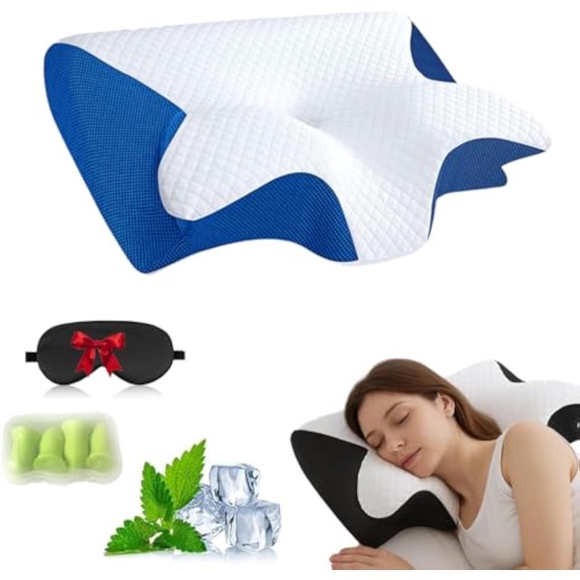 Pillows, Neckhaven Pillow Hospitality Collection, Premium Necks & Posture Support, Ergonomic Memory Foam Pillows, Contoured Support Pillow for Side Back Stomach Sleepers (Blue)