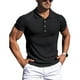 thumbnail image 1 of Camisas musculosas de manga corta para hombre Camisa de entrenamiento ajustada a rayas de color puro con cuello vuelto, 1 of 2