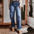 thumbnail image 7 of Karymi Summer Outfits High Waist Straight Leg Jeans, Center Seam Front Denim Pants with Rolled Cuff, Casual Loose Fit Wide Leg Trousers Women's Shorts, 7 of 7