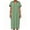 Grass green, variant on Short Sleeved Women V-neck Casual Loose Knit Dress Lapel Striped Print Straight Knee Sweater Dress