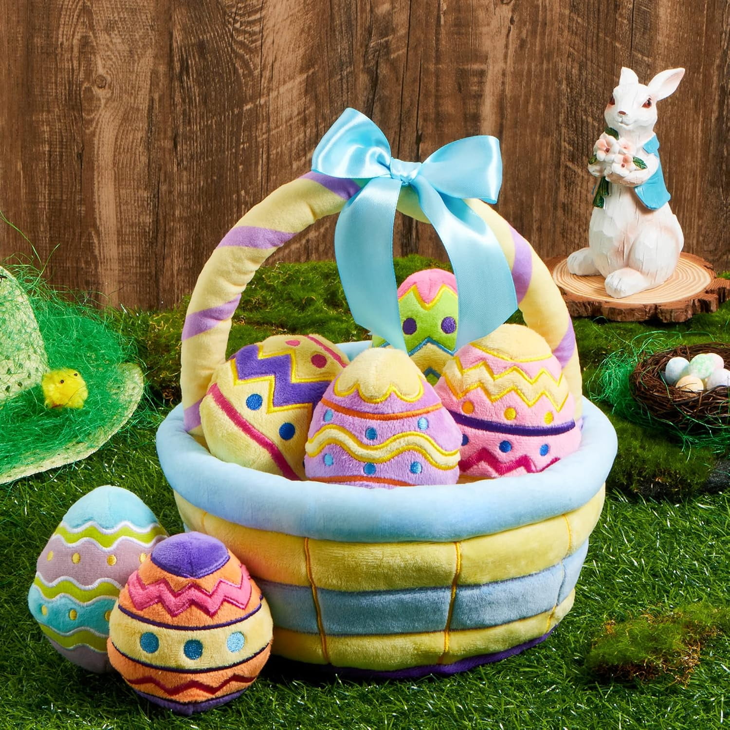 Joyfy 7 Pcs Easter Basket,Easter Basket Stuffers for Baby Toddlers Easter Egg Hunt,Easter Basket Fillers Soft Plush Toys for Kids Birthday Gifts