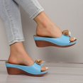 thumbnail image 3 of Modisza Flower Leather Wedges Sandals for Women Open Toe Low Wedges Slides Summer Outdoor Walking Dress Sandal Shoes Blue Size 7, 3 of 5