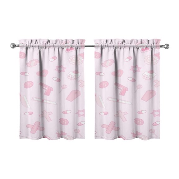 Vintage Simple Colored Graphics Tier Kitchen Curtains for Bathroom Living Rod Pocket Window Drapes 28"x36" 2 Panels Window Treatment Tiers