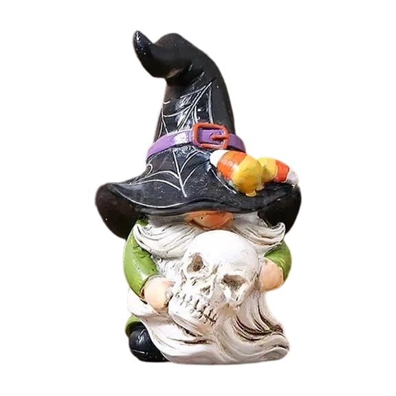 Halloween Gnome Decor, Witch Hat Dwarf Figurine, Cute Resin Garden Ornament for Home Mantel Shelf Tabletop Party Centerpiece, Spooky Fall Indoor Outdoor Decoration
