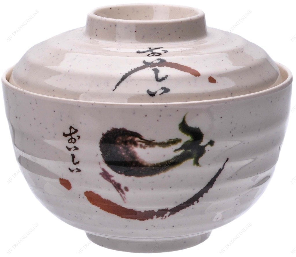 M.V. Trading EP711 Rice Miso Soup Melamine Bowls with Cover Eggplant