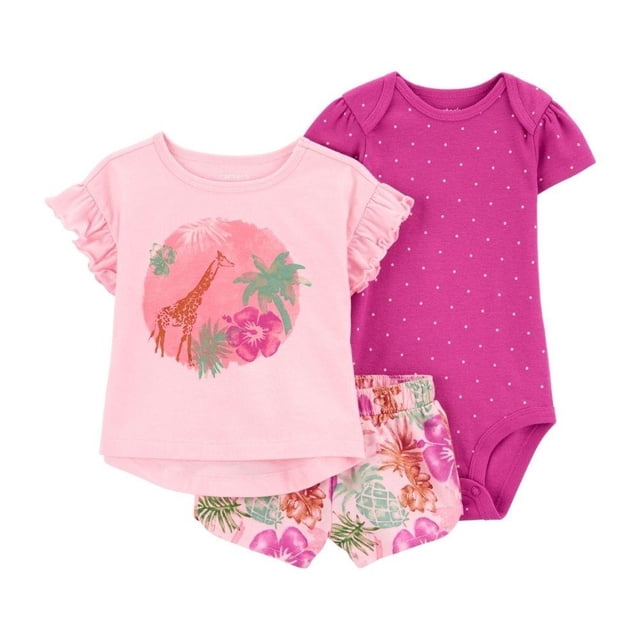 Conjunto Carter's Child of Mine Talla 12M Con Estampado de Jirafa y Flora para Niña Rosa