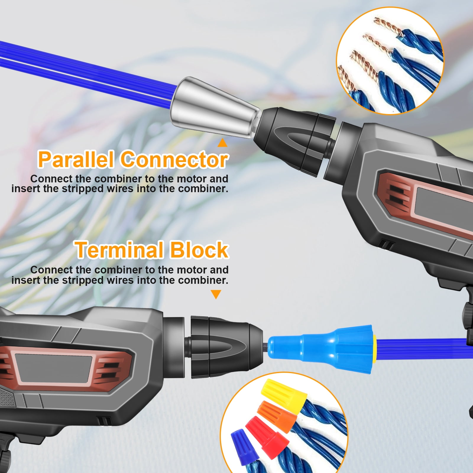 TMWEFUSC Wire Stripper Twister Tool for Drill, AWG 6/8/10/12/14 Wire Nut Twister Connecter, Cable Stripping & Twisting Tool Kit for Electrician