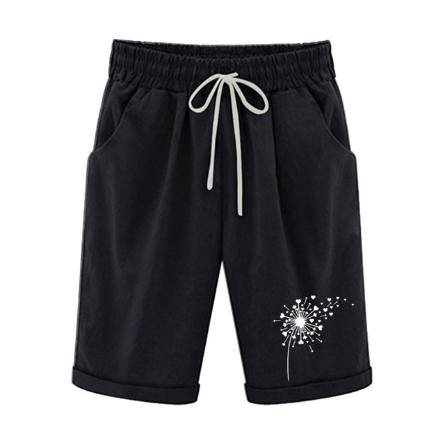 Mujeres Pantalones Cortos Casual, Cintura Elástica Día de la Independencia de la Impresión Pantalones Cortos con Cordón con Bolsillos para Verano Primavera de Uso Diario, Pantalones Cortos de Verano P