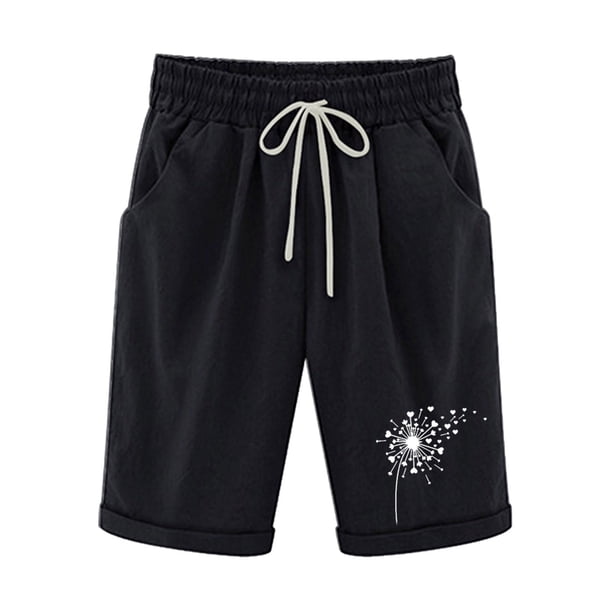 Mujeres Pantalones Cortos Casual, Cintura Elástica Día de la Independencia de la Impresión Pantalones Cortos con Cordón con Bolsillos para Verano Primavera de Uso Diario, Pantalones Cortos de Verano P