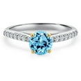 thumbnail image 3 of Gem Stone King 925 Silver and 10K Yellow Gold Swiss Blue Topaz and Lab Grown Diamond Engagement Ring for Women | 1.18 Cttw | Round 6MM | Gemstone November Birthstone | Size 6, 3 of 6