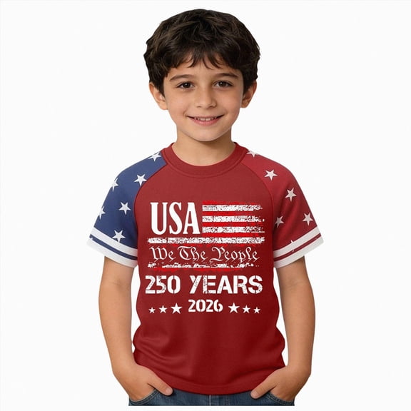 BOBOGOJP 250 Shirt Kids 1776 American Graphic Shirt Boys Girls Short Sleeve 4th of July Tee Top 4-13Y(Red,6-7 Years)