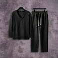 thumbnail image 5 of Nokdvo 2 Piece Set for Men Lightweight V Neck Baggy Jacquard Pullover Fall Winter Drawstring Solid Color Long Sleeve Casual Pullover Set with Pockets,Black M, 5 of 5