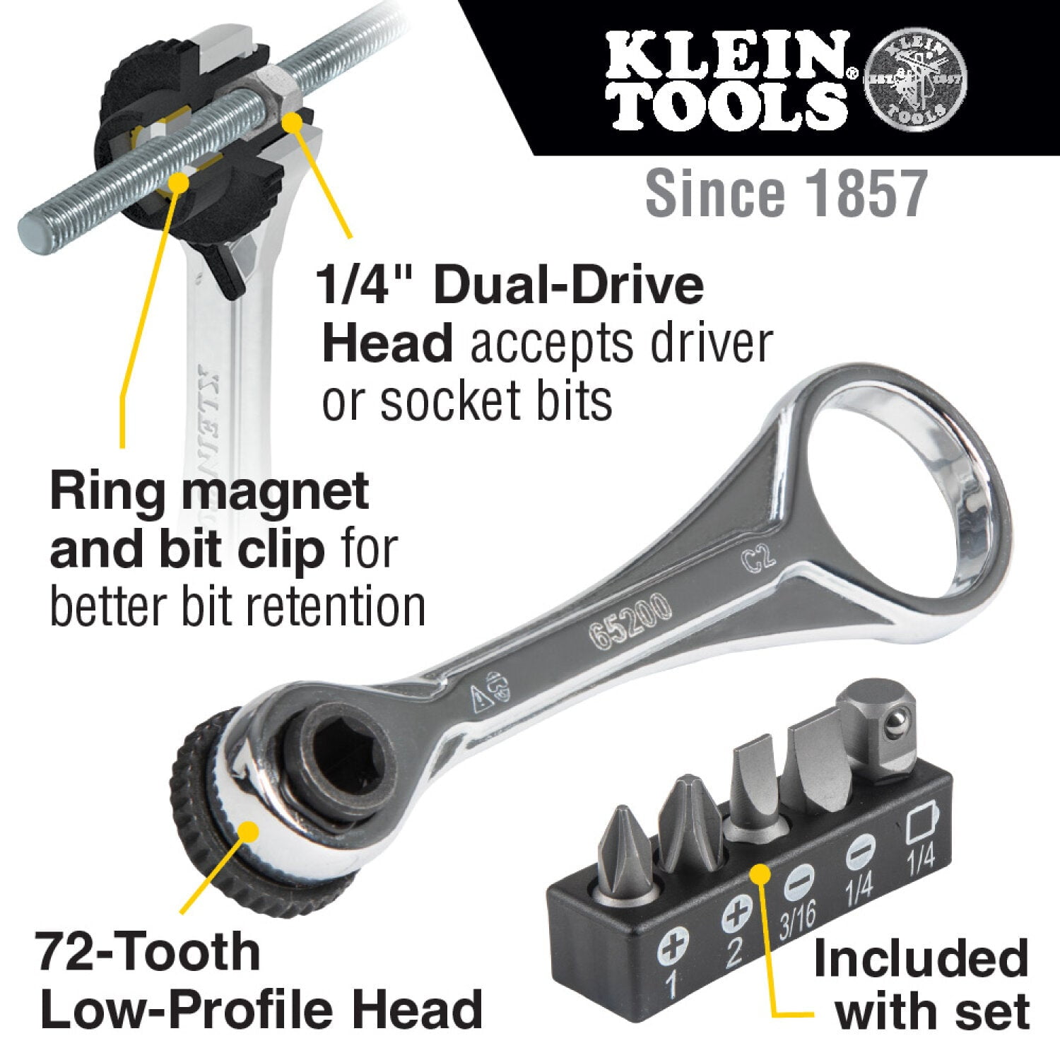 Klein Tools 85515HD Flip Socket, Mini Ratchet and Multi-Bit Driver Set