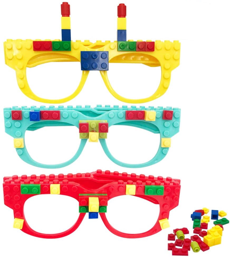 3 Pcs DIY Building Bricks Glasses Building Blocks Games for Kids Creative Building Block Birthday Party Favors, Carnival Party Games Supplies