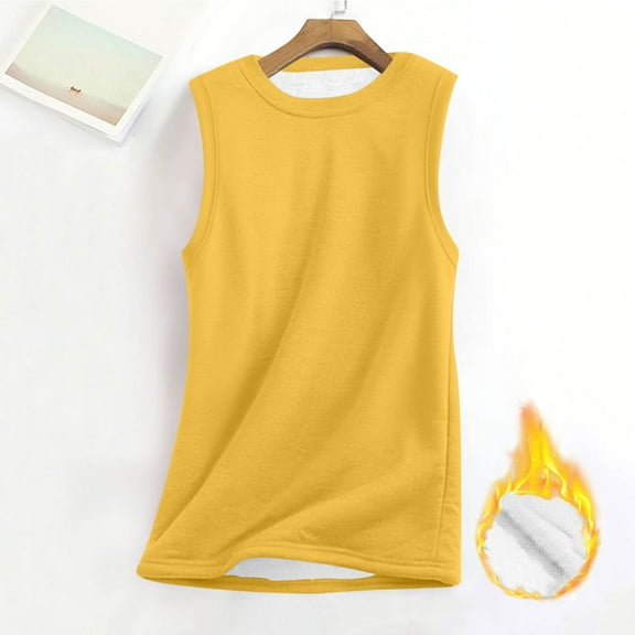 Fanxing Womens Fleece Lined Tank Tops Sleeveless Sherpa Pullover Crewneck Sweatshirt Fall Winter Lounge Vests Homewear Yellow 2XL