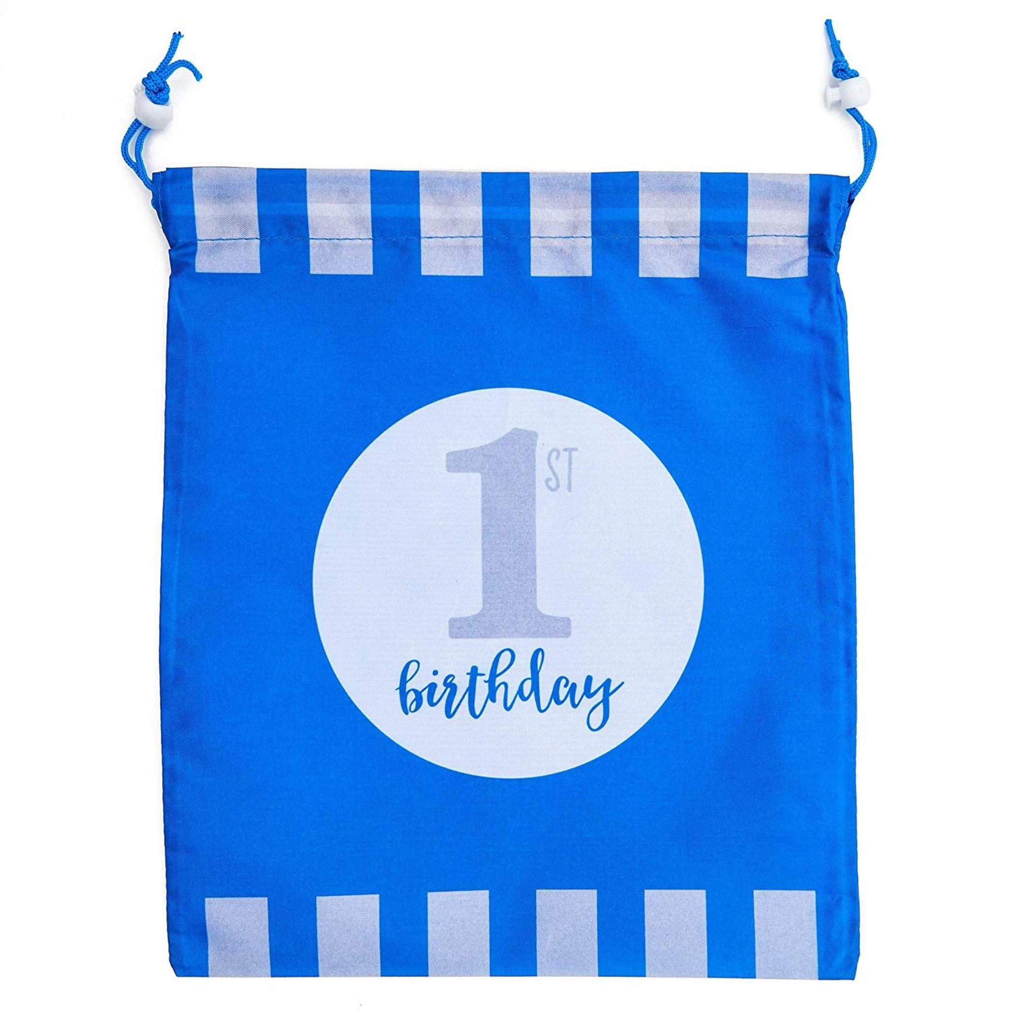 12 Pack Baby Boy 1st First Birthday Blue Party Favor Bags, Drawstring
