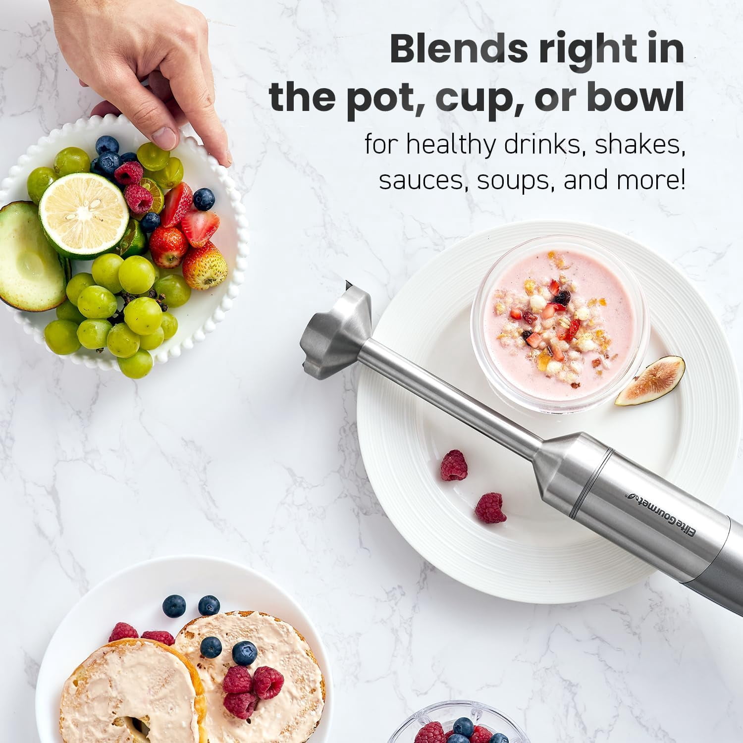 EHB1300 Cordless Hand Blender with Variable Speed and Stainless Steel Blades for Smoothies  Food