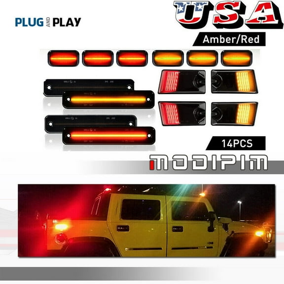 14x suitable for 2003-2009 Hummer H2 LED cab roof side marker light front and rear smoke kit-