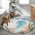 thumbnail image 3 of Round Area Rug 3.3 Ft, Jellyfish Coastal Washable Non-Slip Circle Carpet for Living Room/Bedroom, Summer Nautical Starfish Coral Beige Low-Profile Small Kitchen Mats Collection Rugs for Indoor, 3 of 8
