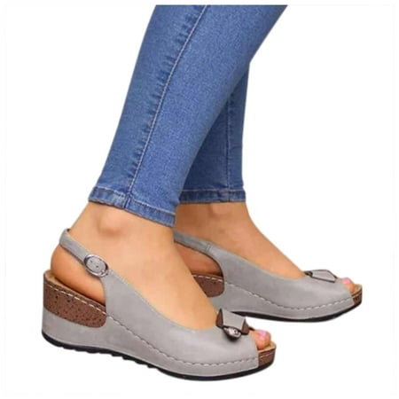 

Womail Summer Savings Clearance Fashion Women Wear Open Toe Fish Mouth Slope Heel Breathable Single Shoe
