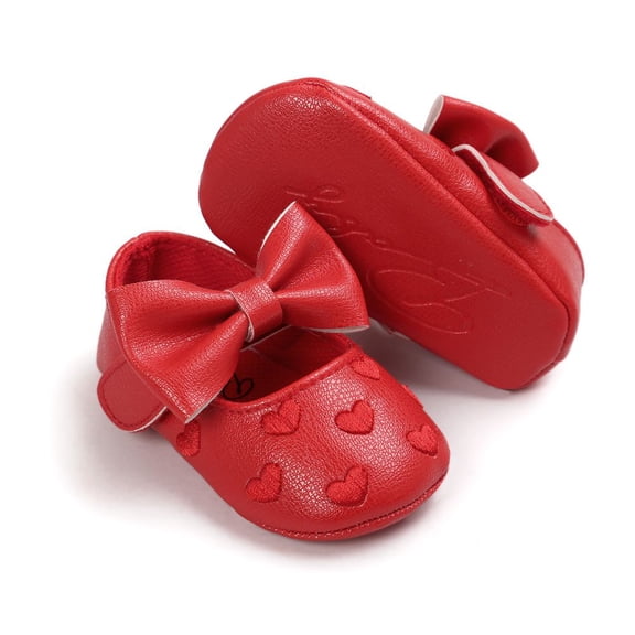 Baby Girls Shoes Love Print PU Anti-Slip Soft Sole Flats Bowknot Princess Wedding Dress Shoes Toddler First Walkers Newborn Crib Baptism Shoes