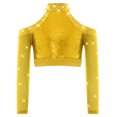 thumbnail image 2 of iiniim Girls Sequin Rhinestones Crop Top Cold Shoulder Long Sleeve Sparkle Tee Hip Hop Jazz Dance Shirt Gold 14, 2 of 7