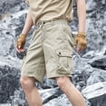 thumbnail image 7 of Men's 100% Cotton Cargo Shorts Workwear Multi Pocket Shorts Elastic Belt Relaxed Fit Casual Summer Hiking Shorts Big and Tall Size XS-3XL Khaki, 7 of 7