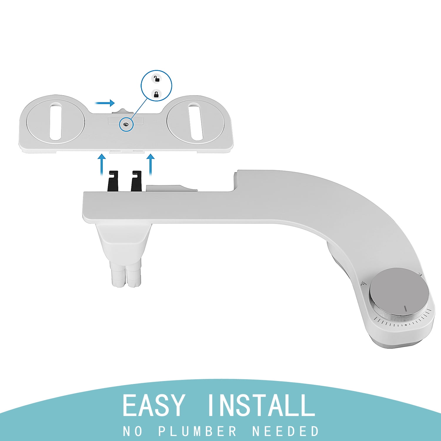 Bidet Attachment for Toilet - Left Handed Bidet Ultra-Slimt Non-Electric Dual Nozzle (Frontal & Rear Wash) Adjustable Water Pressure, Water Bidet Toilet Seat Attachment,Easy to Install (Silver)