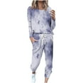 thumbnail image 2 of Frostluinai Tie Dye Print Sets for Women Two Piece Long Sleeve Crewneck Shirts Casual Sweatpants Plus Size Loose Fit Tracksuits with Pocket, 2 of 5