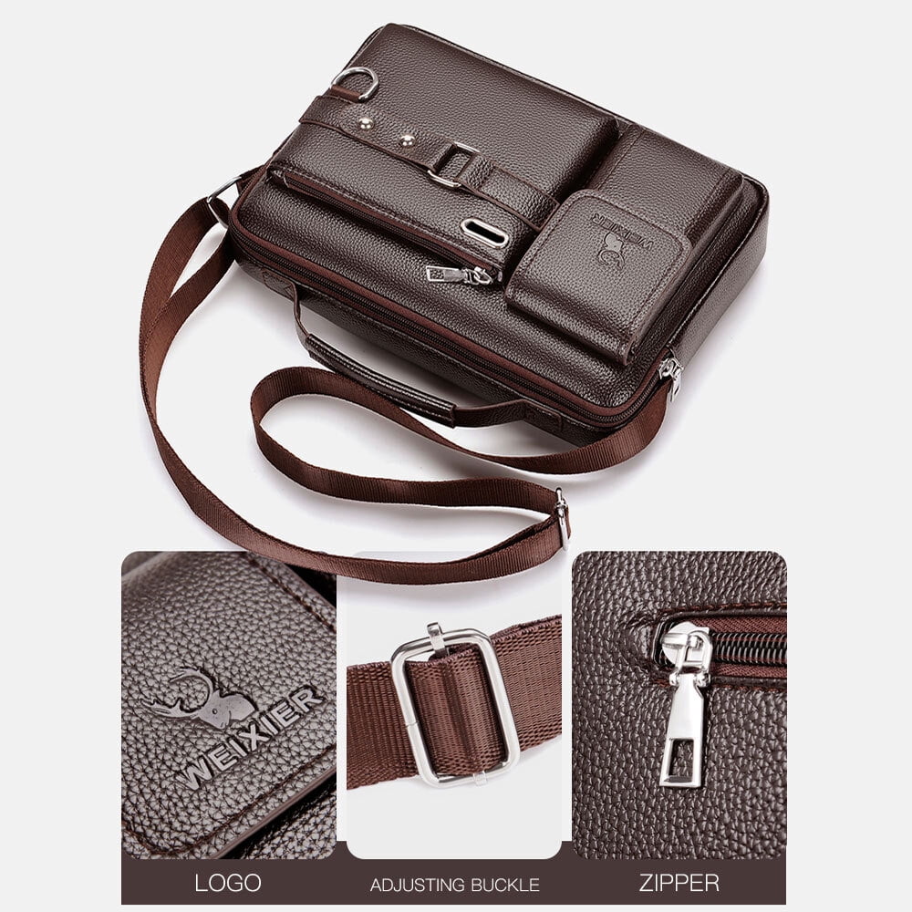 Men's Shoulder Messenger Bag PU Leather Handbag Business Crossbody Bag Briefcase