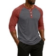 thumbnail image 4 of Resicozy 3/4 Sleeve Shirt Men Summer Color Block Henley Neck Baseball T-Shirts Casual Loose Fit Tees T-Shirt Watermelon Red 3XL, 4 of 7